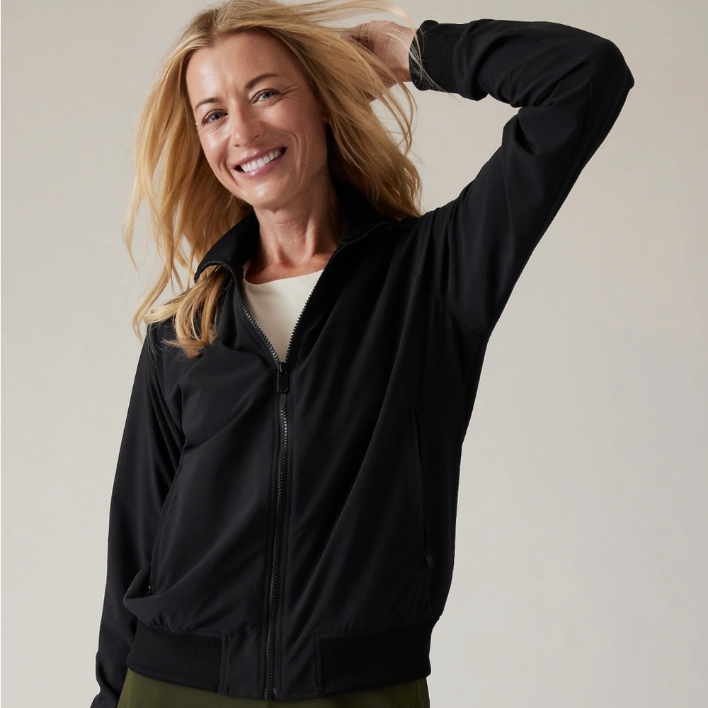 Athleta Lightweight Bomber Jacket Size MP Black